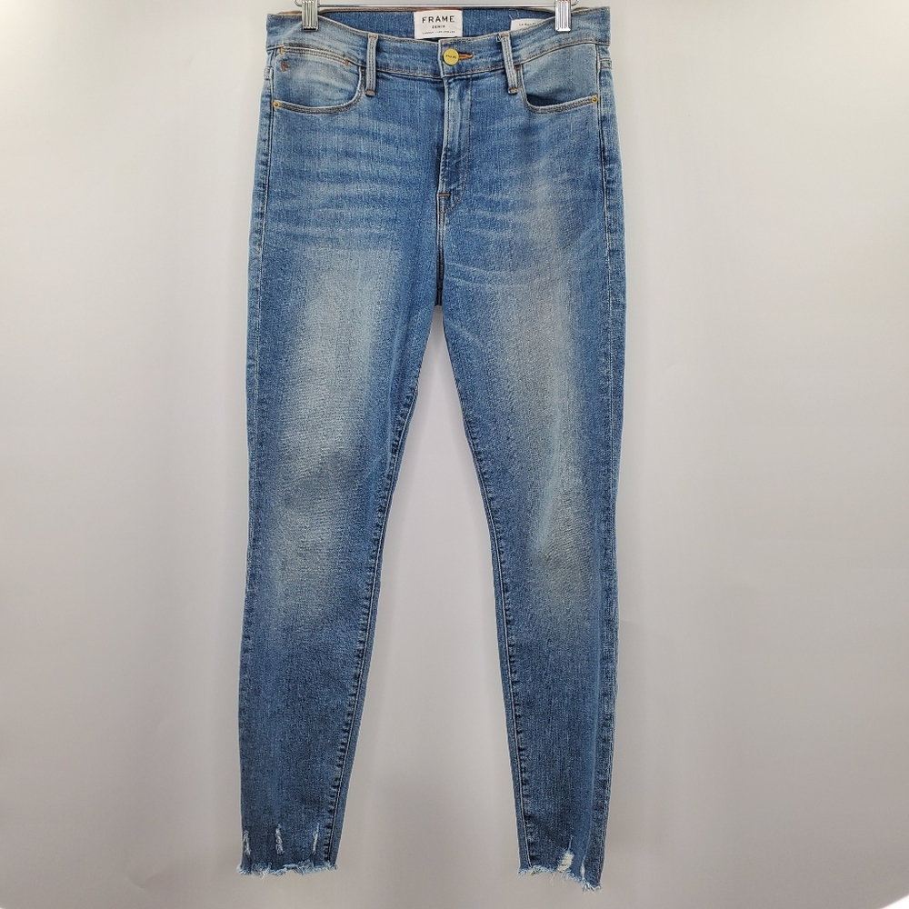 Frame Denim Le High Skinny Jeans Raw Hem Distress - Picture 1 of 10